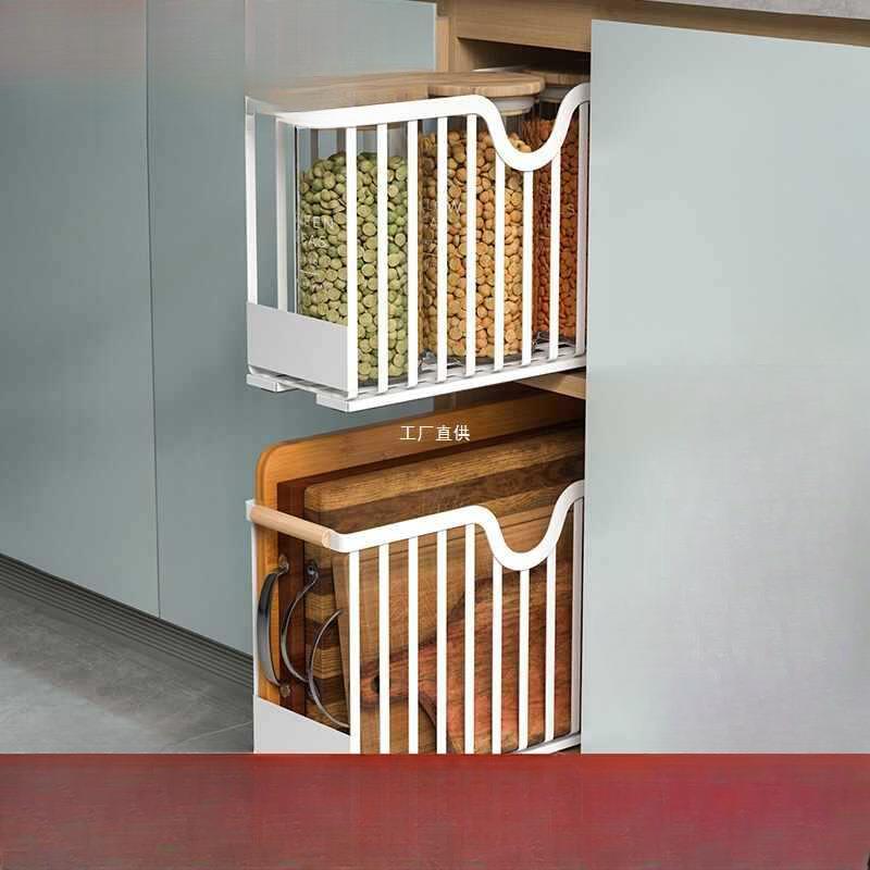 抽拉式调料置物架极窄柜超深橱柜拉篮内置厨房抽屉式夹缝分层架无