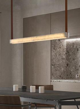 意式简约长条餐厅吊灯轻奢设计师吧台会议室艺术树脂仿云石皮革灯