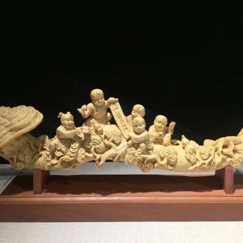黄杨木五子弥勒如意家居雕刻摆件木质工艺品客厅摆饰厂家供应出售
