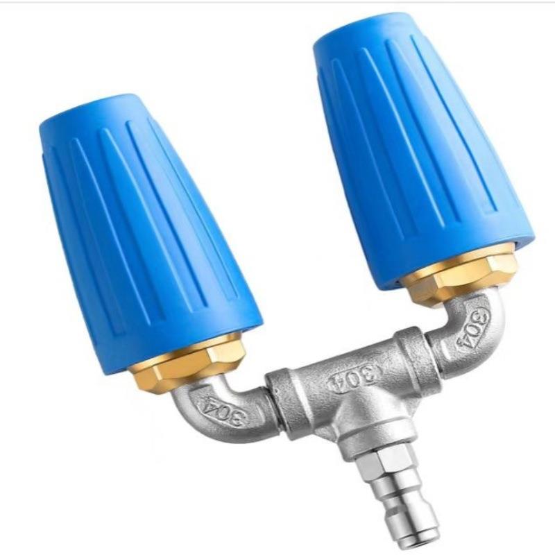 高压水枪双头旋转喷头铝合金搭配三通不锈钢水管接头1/4 4000PSI