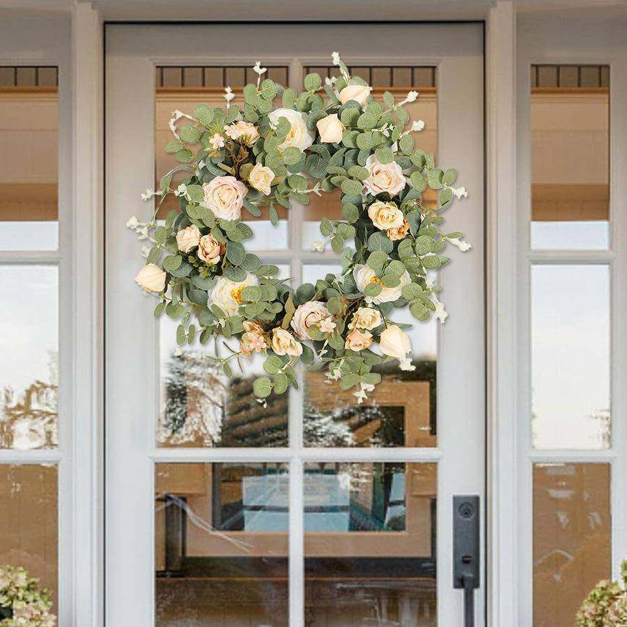 春夏人造尤加利茶花花环家居客厅装饰门挂婚礼仿真花圈藤情人节,鲜花速递/花卉仿真/绿植园艺,其它园艺用品,淘宝优惠券,粉丝福利购,淘宝优惠卷