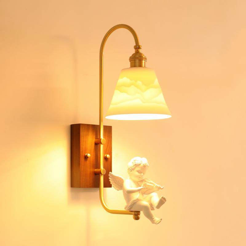 新款日式全铜陶瓷壁灯胡桃木天使卧室床头灯民宿阳台走廊设计师款