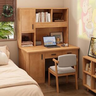 书桌书架一体桌子靠墙家用卧室学习写字桌带书柜办公电脑桌椅组合