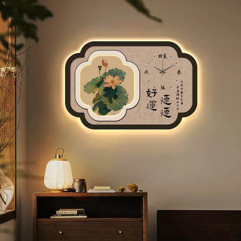 中古风餐厅装饰画表高档客厅背景墙挂画复古花鸟钟表万年历石英钟