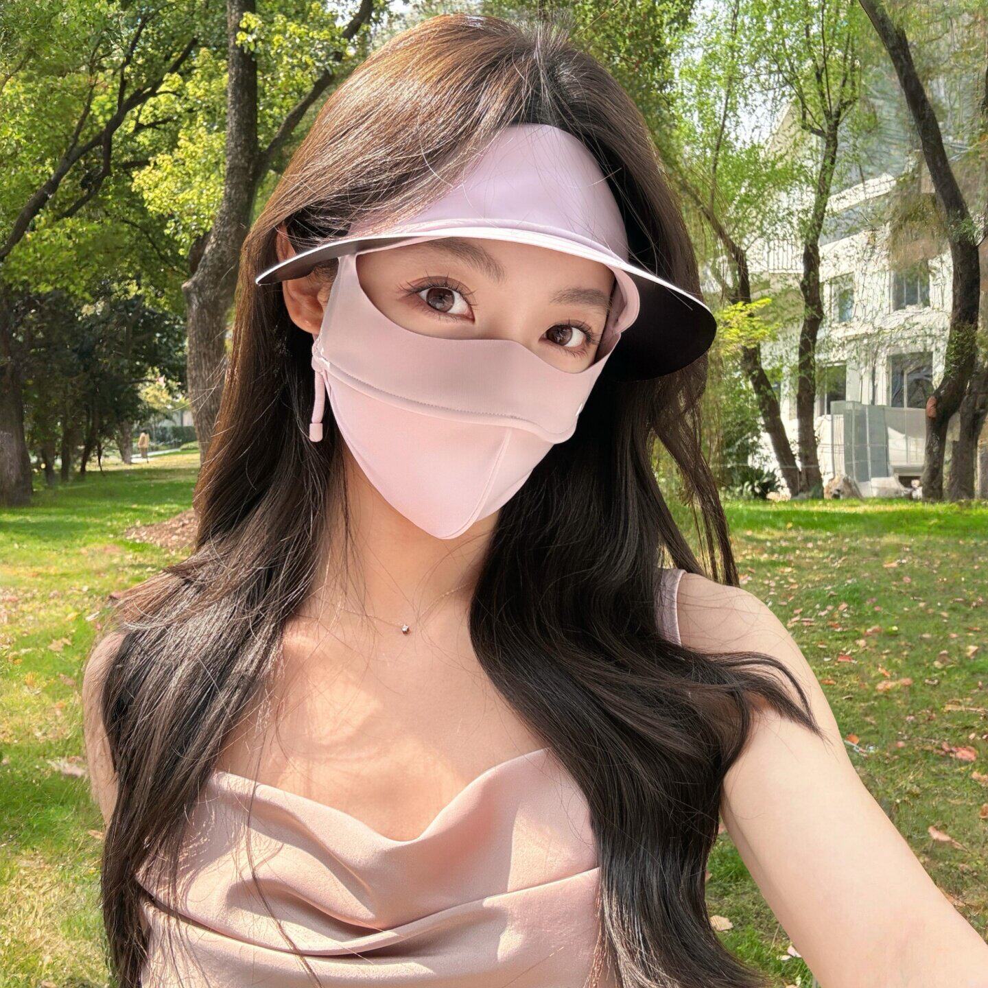 防晒面罩全脸防紫外线帽子口罩一体夏季薄款透气遮阳脸基尼带帽檐