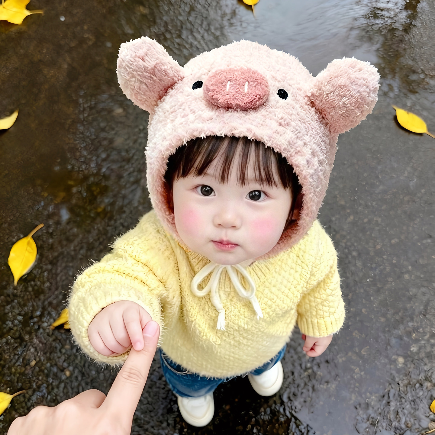 可爱小猪耳帽婴幼儿春秋新