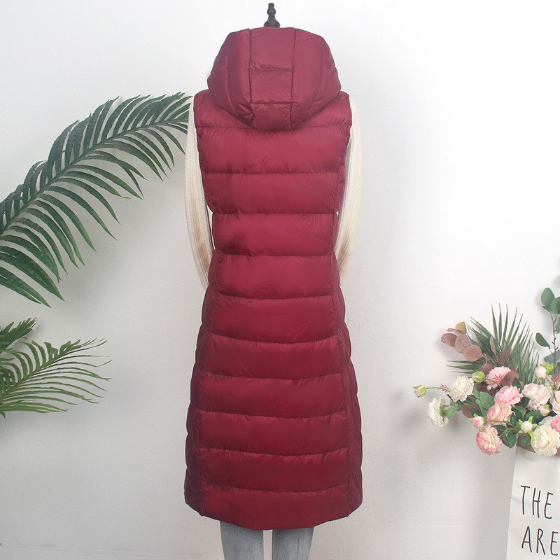 2020秋冬新款羽绒马甲女轻薄长款过膝韩版修身百搭连帽羽绒服背心
