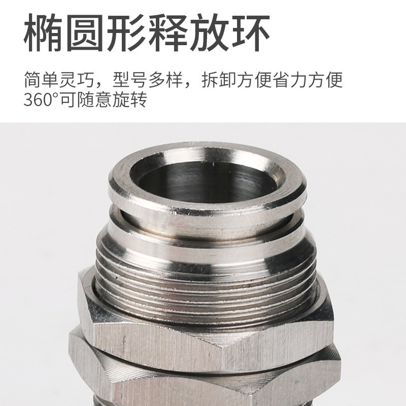 PU软管气管快速快插气动转接头穿板隔板不锈钢直通接头PM4/6/8 mm