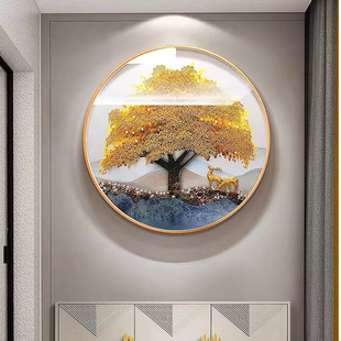 入户玄关餐厅背景墙立体实物x装饰画现代简约轻奢手工制作圆形壁