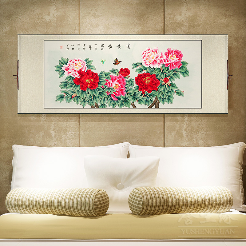牡丹花开富贵国画新中式卧室卷轴挂画客厅装饰画饭X厅书房墙壁画图片