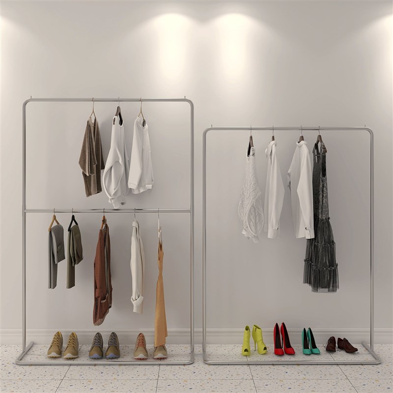 不锈钢双层货架服装店展示架童装店落地式衣架升降可调节挂衣架子