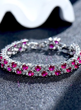 韩版蓝彩宝手链长方轻奢纯手工镶嵌几何彩色锆石手链女 现货