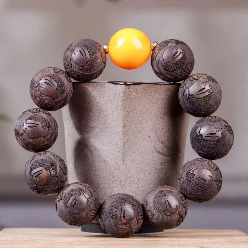 黑檀雕刻苦今生修来生创意手串秒沉木质佛珠文玩男女通用手链