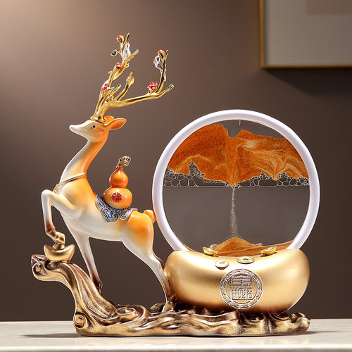 元宝招财鹿解压沙漏流沙画摆件招财进宝客厅玄关酒柜电视柜装饰品