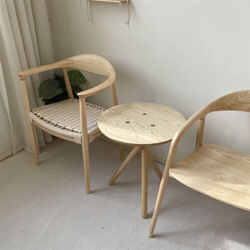 白蜡全实木榫h卯茶几侘寂风现代简约家用设计餐厅原木圆茶几
