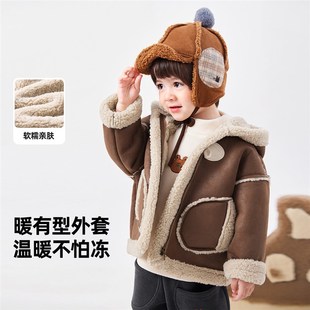 宝宝冬季加绒外套儿童加r厚连帽衫男女童大衣婴儿衣服男宝上衣秋