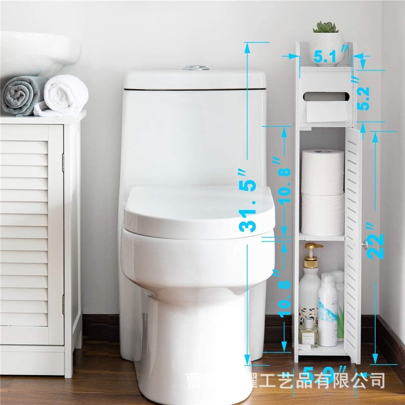 浴室储物收纳架置物架纸巾架角落地板柜带门厕所梳妆柜窄型白色