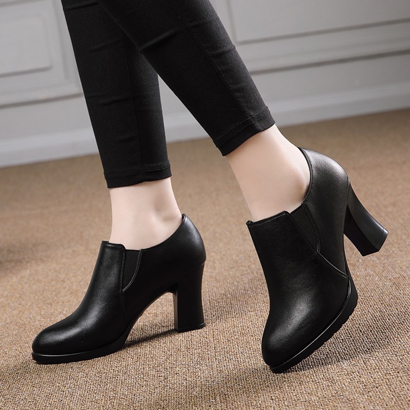 单鞋女粗跟2025m春秋季新款舒适高跟鞋女士工作鞋百搭小皮鞋女鞋