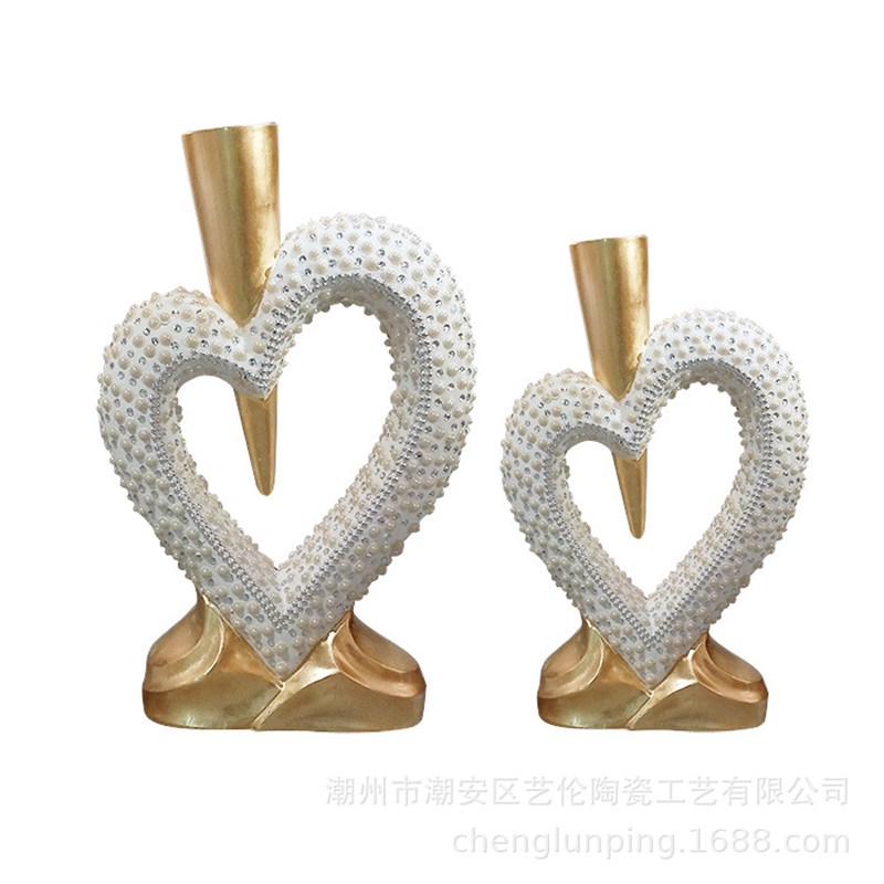简约心形贴珠玻璃钢落地摆件花器干花插花瓶机场商场大堂装饰家居
