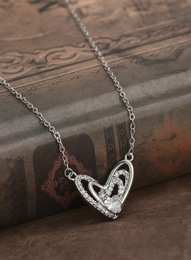 2024新款真金电镀不规则爱心锁骨链项链女小众设计桃心颈链项饰