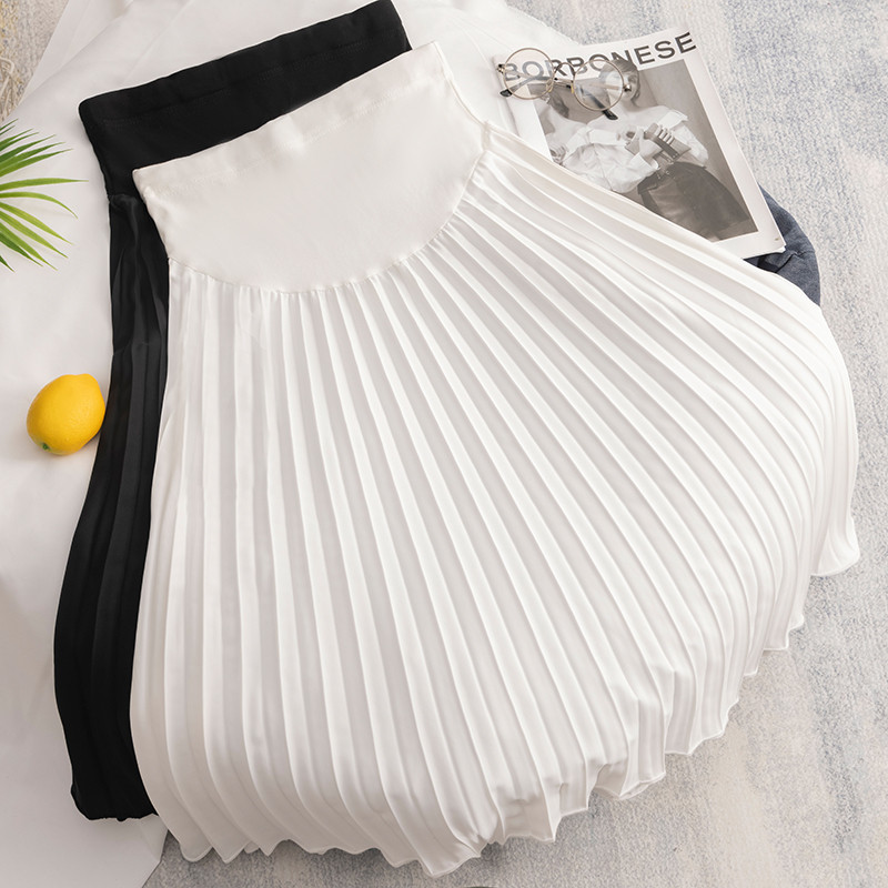 孕妇装夏装中长款百褶雪纺托腹半身裙宽松休闲裙子夏季孕妇裙潮妈