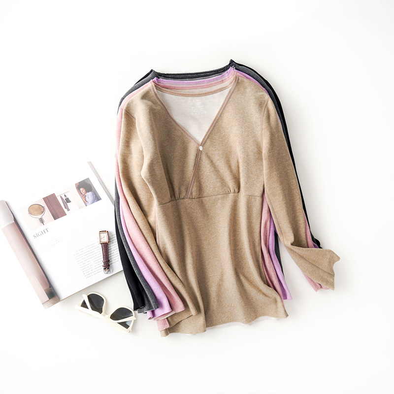 孕妇产後哺乳长袖加绒保暖秋衣哺乳衣加厚加绒月子服贴身打底秋冬