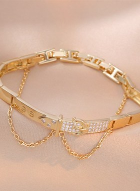 手镯 日韩真金电镀锆石拼接卡扣时尚通勤设计感手环 新款手饰