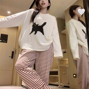 可爱卡通b炸毛小猫纯棉睡衣女秋季 2024春秋新 长袖 休闲家居服套装