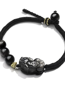 国潮银耀石手工编织手绳情侣手链女甜粉草莓晶如意貔貅手串