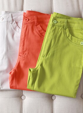 胖mm大码棉质弹力七分裤女式直筒中裤宽松高腰马裤夏薄款40码白色