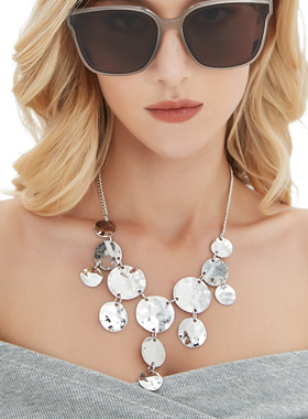 CUSSK 辣妹复古圆片吊坠项链女民族风颈链多层小众设计感锁骨链