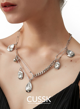 CUSSK 个性水珠吊坠时尚创意回形针项链高级感小众饰品