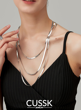 CUSSK 简约冷淡风多层叠戴银色蛇骨项链女百搭锁骨链