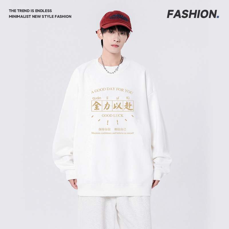 秋季款美式街头风情侣卫衣潮牌宽松小众印花重磅长袖男女同款