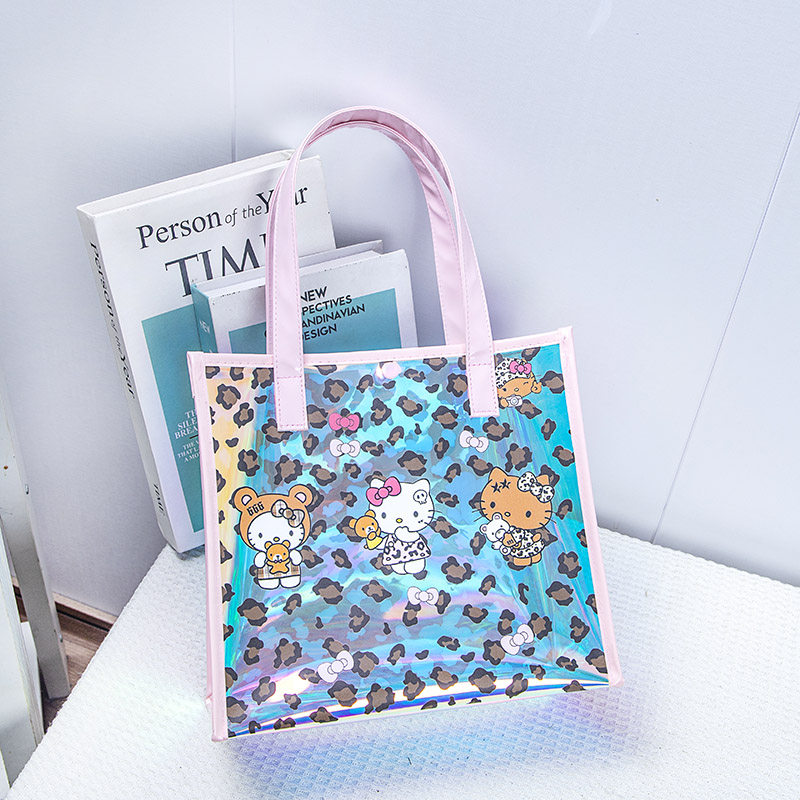 手提袋2025新款镭射炫彩hellokitty大容量防水袋子学生补习袋手提