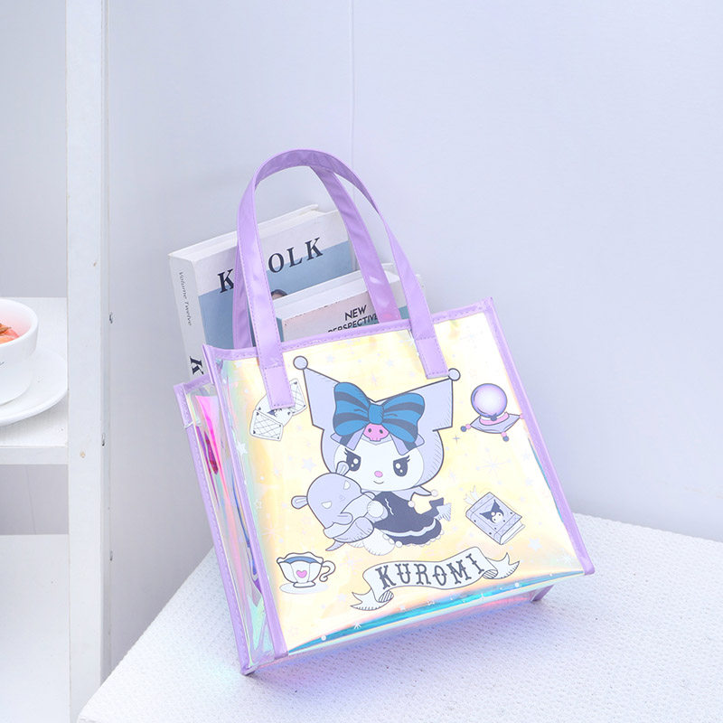库洛米炫彩镭射手提袋透明时尚休闲包包女生手提包可爱卡通托特包