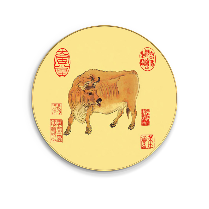 新中式圆形五牛图国画办公室装饰画入户玄关客厅走廊X壁画扭转乾图片
