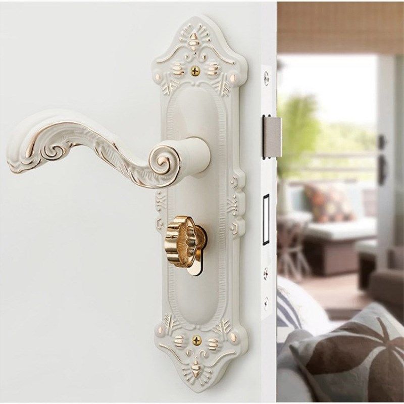 白色欧式房门锁磁吸静音门锁室内卧室家用房间化妆室实木门通用型
