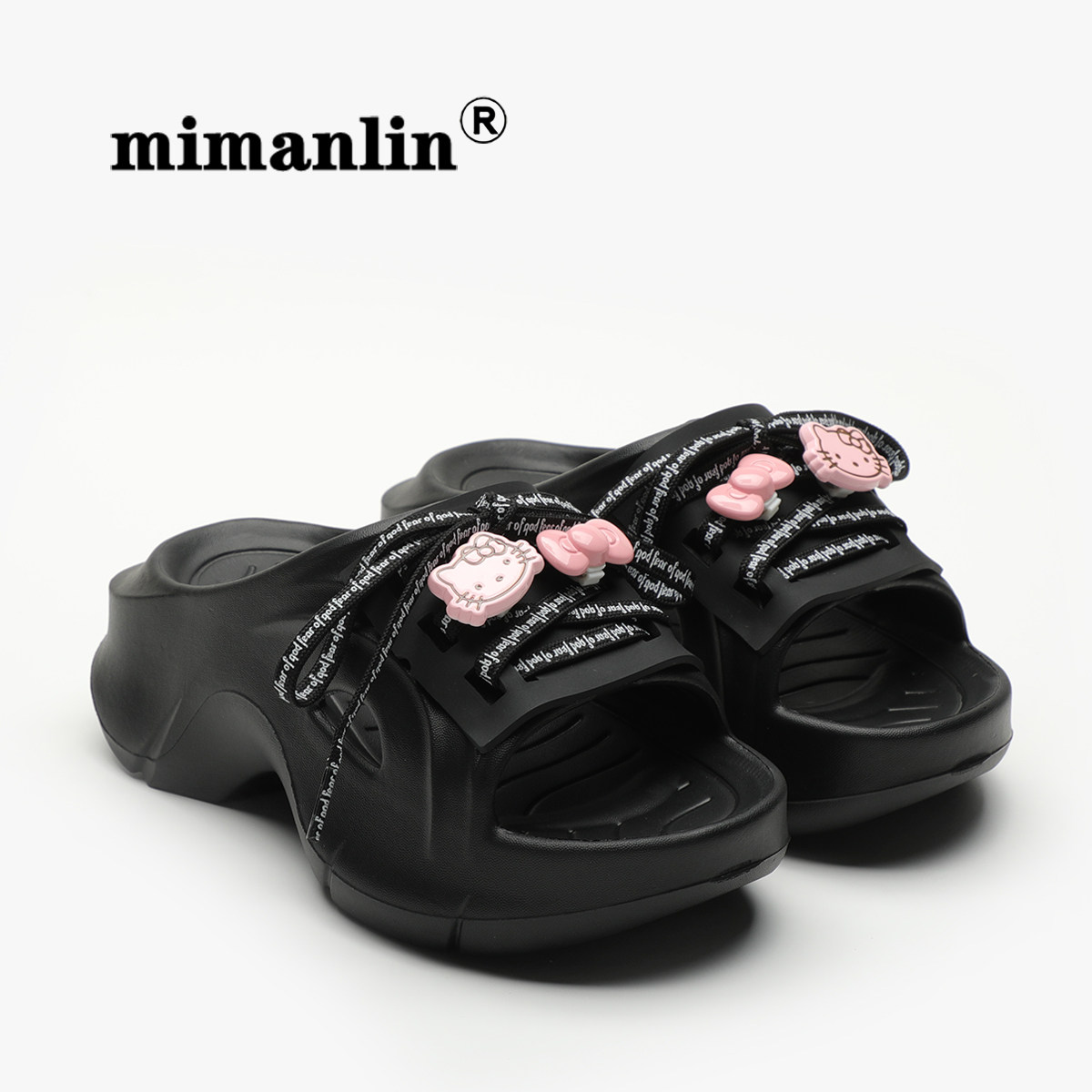 个性厚底绑带拖鞋女夏季外穿2024新款防滑时尚网红黑色Z潮流一字