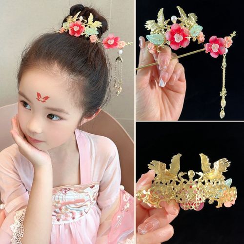 儿童发簪古风头饰女童中秋汉服发卡女孩古装公主流苏步摇发冠