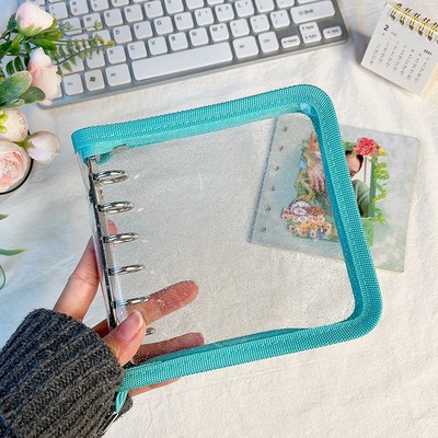 自制少女A7方形活页本pvc包边拉链咕卡本外壳闪粉追星拼贴手账本