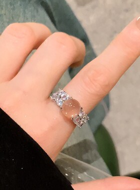 新中式透明珠锆石戒指女轻奢高级感尾戒素圈戒指女小众设计食指环