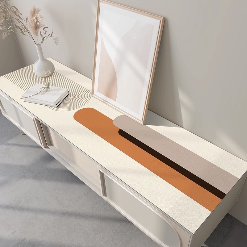 轻奢莫兰迪电视柜桌布防水防油餐边柜垫子可擦洗一抹净鞋柜保护垫