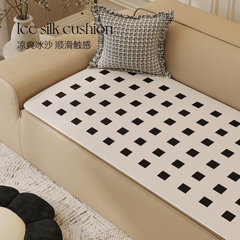2024夏季高级感冰沙凉感沙发垫防滑简约直排透气冰丝坐垫