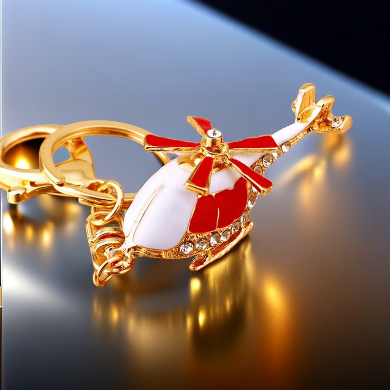 镶钻直升机模型汽车钥匙扣金属可爱男女情侣包包挂件钥匙链圈礼品