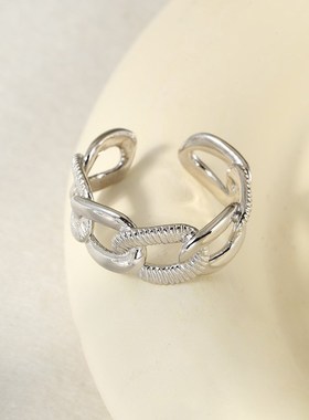 戒指女925純銀链条法式戒指时尚电镀开口高级感 小众高级轻奢首饰