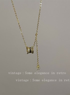 超闪锆石圆环吊坠金色细款项链女百搭简约气质高级感锁骨链毛衣链