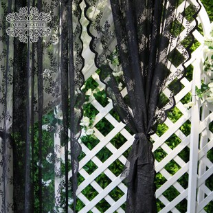 黑色花边蕾丝窗帘纱帘成品法式田园北欧复古美式窗纱黑纱布料