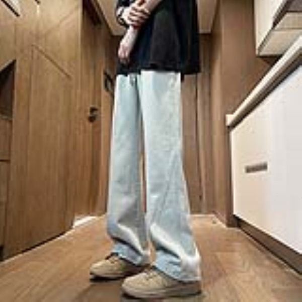 cleanfit裤子微喇叭黄泥牛仔裤美式高街男款抽绳松紧腰修身直筒裤