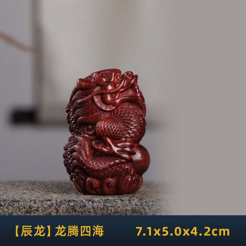 小叶紫檀精雕十二生肖手把件摆件原木立体真精雕手把件